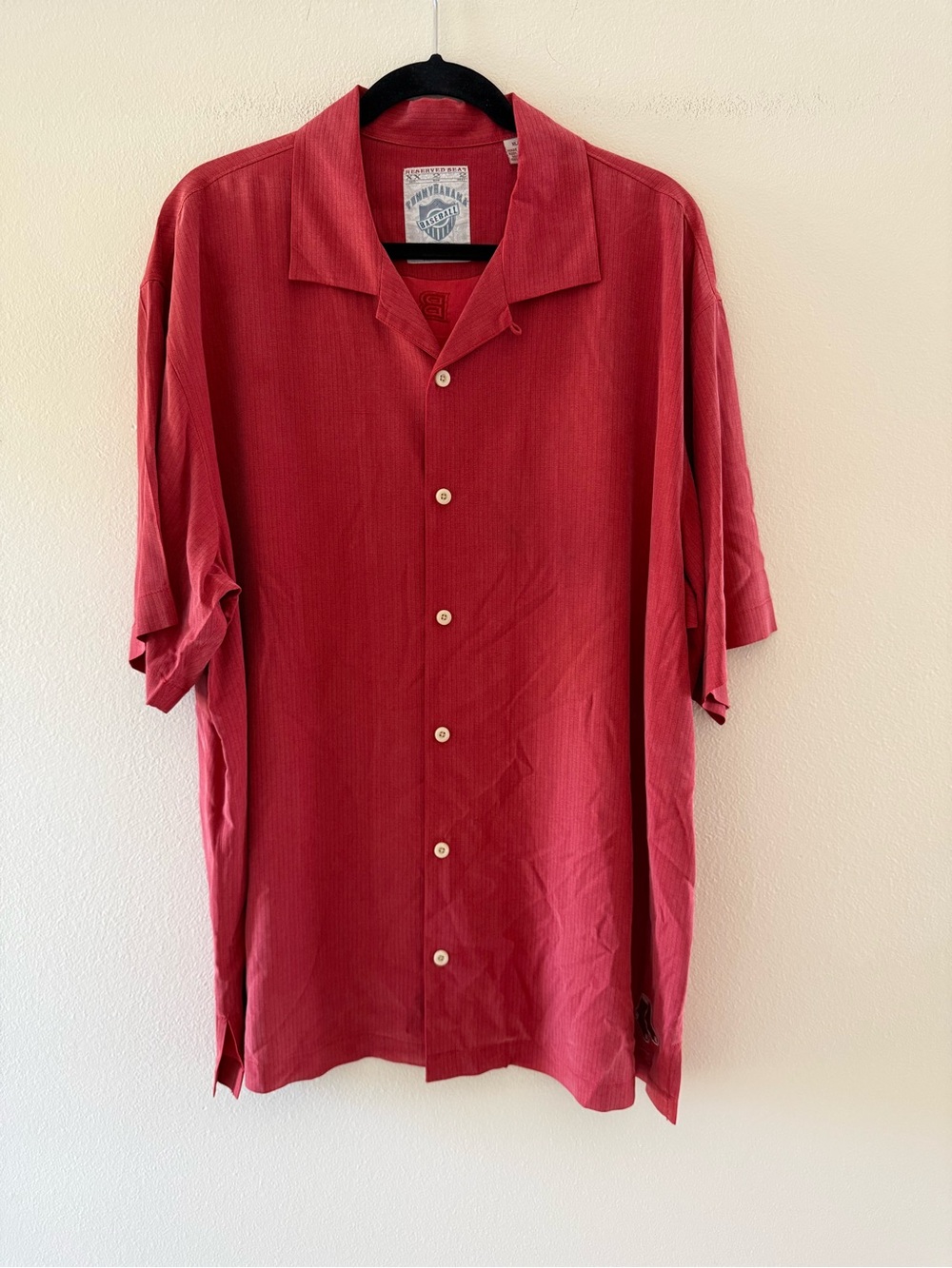 Tommy Bahama Men's Red Sox Baseball Red Silk Camp-Collar Button Up Shirt